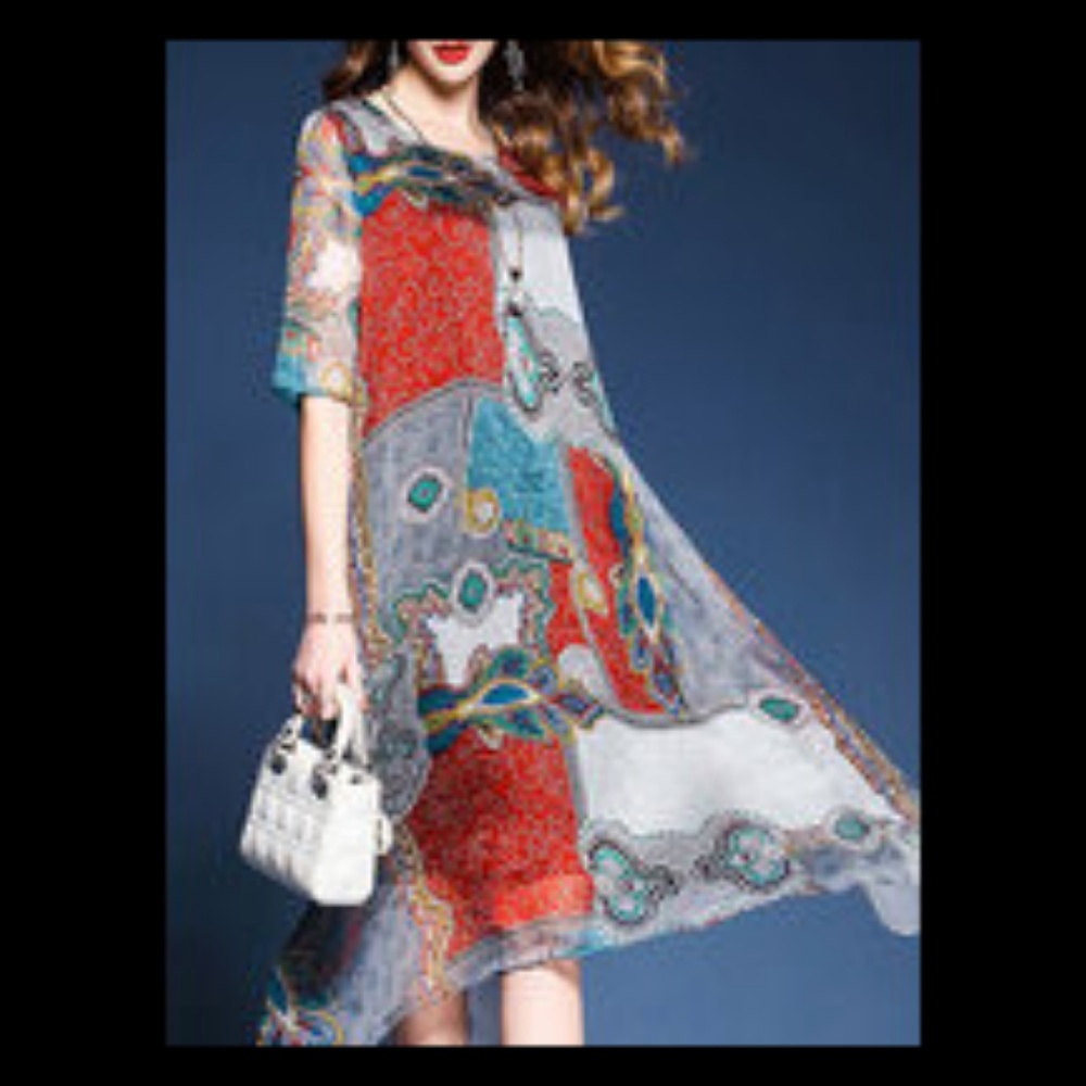 A-THENA Crew Neck Multicolor Midi Dresses